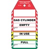 Gas Cylinder - 3 part tag, English, Black on Red, Yellow, Green, White, 80,00 mm (W) x 150,00 mm (H)